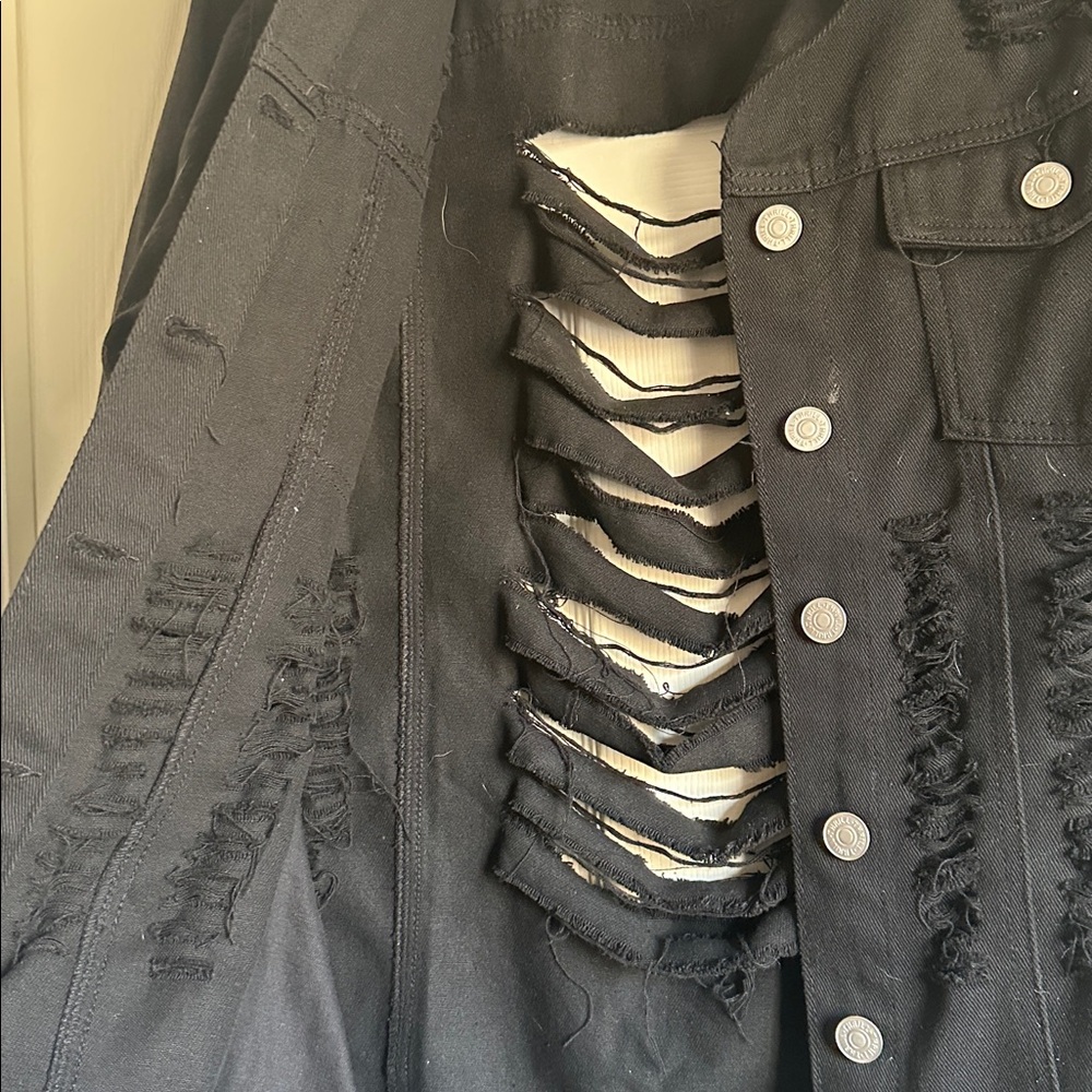 Thrill Black Ripped Denim Jacket - Picture 4 of 9
